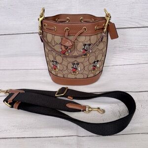 Disney X Coach Mini Dempsey Bucket Bag In Signature Jacquard With Mickey Mouse
